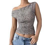 GORGLITTER Damen Top Sommer Leopardenmuster BLusentop Schulterfreie Oberteile Ärmellose Freizeittop Bauchfreies Sommertop Casual Crop Top Modische Sommershirts Leo L