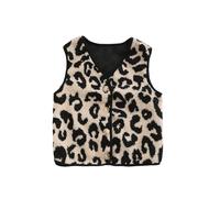 GORGLITTER Flauschige Jacke Ärmellose Damen Weste Leoparden Leicht Teddy Westejacke mit Knöpfleite Übergangjacke Casualjacke Herbst Outfit Leoparden S