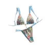 GORGLITTER Neckholder Bikini Damen Set Boho Style String Bikini Mit Paisleymuster Zweiteiler Badeanzug Triangel Bikinis Brazilian Style Swimsuit Hellblau S