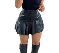 GORGLITTER Rock Damen Elegant Lederrock Partyrock Faltenrock A Linie Minirock Y2k Plisseerock mit Rüschensaum Party Outfit Schwarz XL