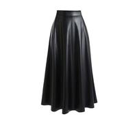 GORGLITTER Rock Damen Elegant Lederrock Partyrock Langer Rock A Linie Midirock Y2k Freizeitrock Damenrock Herbst Outfit Schwarz M