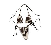 GORGLITTER Sexy Bikini Damen Set High Waist Tanga Triangel Bikini Mit Zebramuster Badeanzug Boho Style Bademode Swimsuit Braun und Weiß L