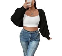 GORGLITTER Strickjacke Damen Kurz Bolero Cardigan Langarm Strickjacken Open Front Oversized Strickpullover Casualjacke Pullover Schwarz 1XL