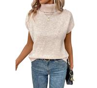 GORGLITTER Strickweste Damen Ärmellos Winter Weste Mit Rollkragen Herbst Strickpullover Wintermode Pullunder Fleeceweste Business Outfit Aprikosenfarben XXL