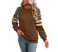 GORGLITTER Sweatshirt Damen Elegant Langarm Pullover mit Leopardenmuster Langarmshirt Rundhals Leo Oberteil Herbstshirt Casualshirt Rostbraun M