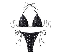GORGLITTER Triangel Bikini Damen Brazilian Style Zweiteiler Badeanzug Neckholder Bikini Mit Polka Dots Bikinis Bademode Swimsuit Schwarz und Weiß XS