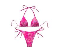 GORGLITTER Triangel Bikini Damen Set High Waist Sexy Bikini Mit Tanga Set Brazilian Style Badeanzug Mit Blumen Bademode Swimsuit Heißes Pink XL