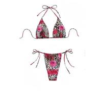 GORGLITTER Triangel Bikini Damen Set High Waist Tanga Bikini Leopardenmuster Badeanzug Brazilian Style Bikinis Bademode Swimsuit Rosa M