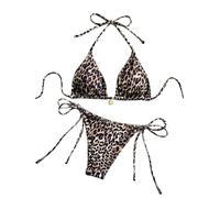 GORGLITTER Triangel Bikini Leopardenmuster Damen Sexy Neckholder Bikini Mit Leo Print Badeanzug Brazilian Style Bademode Swimsuit Leoparden M