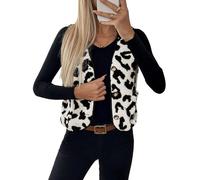 GORGLITTER Weste Damen Elegant Ärmellose Teddy Weste Leo Fleeceweste Mit Taschen Damenwesten Mit Knöpfen Plüschweste Leoparden Jacke Winter Jacke Schwarz und Weiß XL