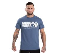 Gorilla Wear Classic T-Shirt - klassisch mit Logo zum Sport Training Workout Normale Passform Baumwolle Bodybuilding (DE/NL/SE/PL, Alphanumerisch, 4XL, Regular, Regular, Blau)