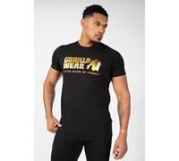 Gorilla Wear Classic T-Shirt - schwarz/Gold - klassisches Oberteil mit Logo zum Sport Alltag Training Workout Laufen Joggen bequem Normale Passform leicht aus Baumwolle bewegungsfreiheit groß, L