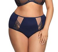 Gorsenia Damen Slip Unterhose Tüll Spitze Hoher Bund K497 Paradise, Dunkelblau,3XL