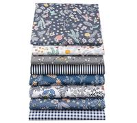 Gorsmoon 8er Set Baumwollstoff Meterware 50x50cm-Hochdichter Baumwollstoff Nähen,Patchwork&Quilten-Stoffpaket mit Tiermotiven,Blumen,Punkten&Karos für DIY-Handarbeiten (8, Blau-Grau Nautischer Mix)