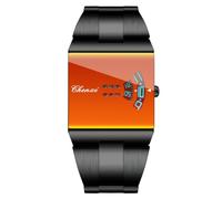 Gosasa Quadratische Uhr für Herren, blaues Spiegel-Zifferblatt | Rechteckiges blaues Spiegel-Zifferblatt mit einzigartiger Zeitanzeige, poliertem Metallarmband und modernem Stil für Büro und