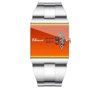 Gosasa Quadratische Uhr für Herren, blaues Spiegel-Zifferblatt | Rechteckiges blaues Spiegel-Zifferblatt mit einzigartiger Zeitanzeige, poliertem Metallarmband und modernem Stil für Büro und