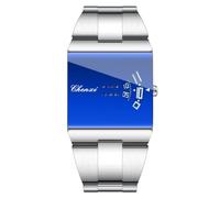 Gosasa Quadratische Uhr für Herren, blaues Spiegel-Zifferblatt | Rechteckiges blaues Spiegel-Zifferblatt mit einzigartiger Zeitanzeige, poliertem Metallarmband und modernem Stil für Büro und