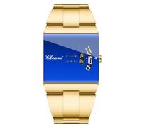 Gosasa Quadratische Uhr für Herren, blaues Spiegel-Zifferblatt | Rechteckiges blaues Spiegel-Zifferblatt mit einzigartiger Zeitanzeige, poliertem Metallarmband und modernem Stil für Büro und