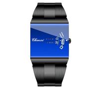 Gosasa Quadratische Uhr für Herren, blaues Spiegel-Zifferblatt | Rechteckiges blaues Spiegel-Zifferblatt mit einzigartiger Zeitanzeige, poliertem Metallarmband und modernem Stil für Büro und