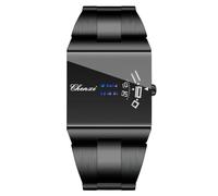 Gosasa Quadratische Uhr für Herren, blaues Spiegel-Zifferblatt | Rechteckiges blaues Spiegel-Zifferblatt mit einzigartiger Zeitanzeige, poliertem Metallarmband und modernem Stil für Büro und