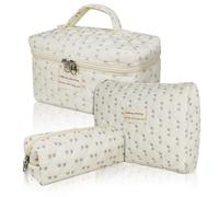 Make-up-Taschen-Set, gesteppte Make-up-Tasche, große Kosmetiktasche mit Blumenmuster für Damen, niedliche Baumwoll-Make-up-Taschen, Blumen-Reise-Kulturbeutel, Blumen, Niedlich