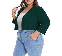 Gosunny Damen Plus Size Strickjacke Gestrickte Kurze Bolero Front Jackenhemd(Dunkelgrün,2XL)