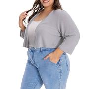 Gosunny Damen Plus Size Strickjacke Gestrickte Kurze Bolero Front Jackenhemd(Gray,3XL)
