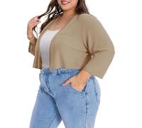 Gosunny Damen Plus Size Strickjacke Gestrickte Kurze Bolero Front Jackenhemd(Khaki,2XL)