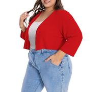 Gosunny Damen Plus Size Strickjacke Gestrickte Kurze Bolero Front Jackenhemd(Rot,XL)
