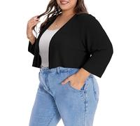Gosunny Damen Plus Size Strickjacke Gestrickte Kurze Bolero Front Jackenhemd(Schwarz,3XL)