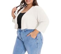 Gosunny Damen Plus Size Strickjacke Gestrickte Kurze Bolero Front Jackenhemd(Weiß,4XL)