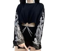 Goth Clothes Crop Tops Damen Langarmshirt Cropped Shirt Cyberpunk T Shirt Gothic Kleidung Damen