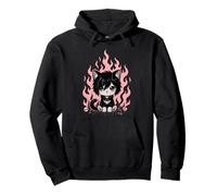 Goth Girl Emo, Gothic-Katze, niedliches Punk, Grunge-Kitty-Feuer Pullover Hoodie