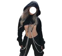 Goth Hoodie mit Hosenkette Crop Tops Damen Langarmshirt Gothic Kleidung Damen Cropped Shirt Cyberpunk T Shirt