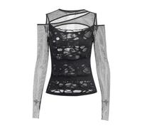 Goth T-Shirt Punk Crop Top Shirts für Frauen Ausgehen Tops, Schwarz 2, Groß