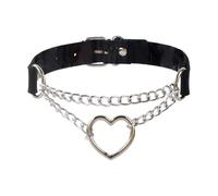 Gothic Choker Halsband Herz Damen Herren,Emo Punk Kette Verstellbarer PU Leder Kragen,Goth Kleidung für Harley Quinn Joker Halskette Schmuck,Kette Halsreif Punk Accessoires mit Herz Anhänger(Silber)