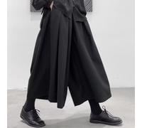 Gothic Dark Loose Crop Hakama Pants Designed for Men, Casual Style with Comfortable Wide Legs (XL Black)