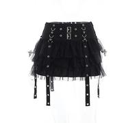Gothic Dark Ruffle Mall Gothic Mesh Panel Minirock Harajuku Knopf A-Linie Rock Punk High Waist Bottoms-schwarz-S