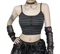 Gothic gestreiftes Crop Top Goth Sommerkleidung Alt Tank Top Y2k Shirts E-Girl Cropped Cami Rave Outfit Rippstrick Shirt, Schwarzes Tanktop Goth Top, Groß