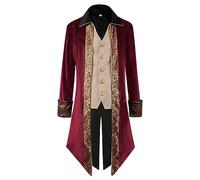 Gothic Herrenjacke Gothic - Gothic Steampunk Vintage Slim Jacke Tailcoat Mantel Cosplay Halloween Outwear Vintage Winter Wolle Lang Parka Outwear Coats, rot, L