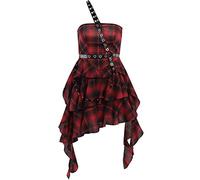 Gothic Hohe Taille Sexy Rückenfreies Minikleid Plaid Mall Goth Grunge Punk Schwarz Ästhetisches Kleid Y2k Partykleid, Rotes schmal kariertes Kleid, Klein