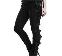 Gothic Hose Damen High Waist - Punk Hose Damen Leggings- Halloween Kostüm Damen Karneval Kleidung Steampunk Hose Nieten Seite Cross Bangdage Skinny Freizeithose Stretch Lange Hosen für Frauen