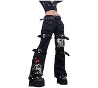 Gothic Hose Damen Schwarz -Punk Hose Damen Cargohose Damen Baggy Cargo Hosen Cut Out Steampunk Retro Mittelalter Hose Track Pants High Waist Haremshosen Streetwear Party Halloween Karneval Kleidung