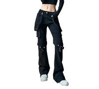 Gothic Hose Damen Schwarz ,Punk Hose Damen,Jeanshose Damen High Waist Cargohose Baggy Steampunk Retro Mittelalter Hose Jeans Lose Cargo Hosen Track Pants Streetwear Party Halloween Karneval Kleidung