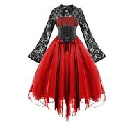 Gothic Kleidung Damen Mittelalter Kleid Steampunk A-Linie Abendkleider Partykleid mit Korsett Spitze Spleißen Ballkleid Elegant Kleider Halloween Kostüm Vintage Steampunk Cocktailkleid Dress