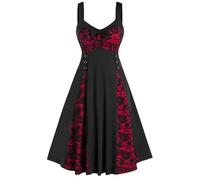 Gothic Kleidung Damen Mittelalter Kleid Steampunk A-Linie Kleider Spitzen Vintage Mittelalterkleid Ärmellos Hohe Taille Abendkleid Halloween Kostüme Frauen Renaissance Medieval Dress