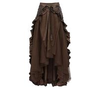 Gothic Kleidung Damen Schwarzer Lang Spitze Rock Rave Outfit Mittelalter Punk Vampir Trachtenrock Hexenrock Steampunk Rüschen Satin Schlitz Faltenrock Viktorianisch Vintage Vokuhila Braun Blau 4xl 5xl