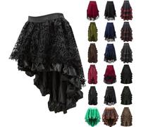 Gothic Kleidung Damen Schwarzer Lang Spitze Rock Rave Outfit Mittelalter Punk Vampir Trachtenrock Hexenrock Steampunk Rüschen Satin Schlitz Faltenrock Viktorianisch Vintage Vokuhila Braun Blau 4xl 5xl