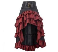 Gothic Kleidung Damen Schwarzer Lang Spitze Rock Rave Outfit Mittelalter Punk Vampir Trachtenrock Hexenrock Steampunk Rüschen Satin Schlitz Faltenrock Viktorianisch Vintage Vokuhila Braun Blau 4xl 5xl