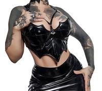 Gothic-Lederoberteile für Damen, schwarzes Bustier-Top, Gothic-Stil, Cami-BH, Neckholder, Sommer, Bralette, Bauchfreies Top, V-Ausschnitt, Gothic-Lederoberteile für Damen, Mittel